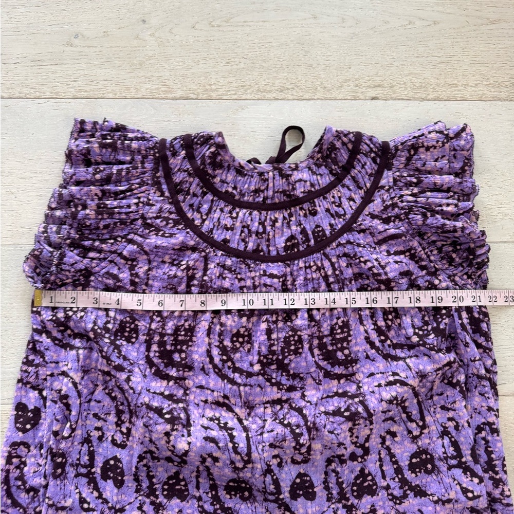 ULLA JOHNSON Amai Blouse Purple Batik Top Size 4 Small Flutter Sleeve Boxy - Picture 9 of 11